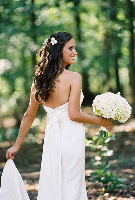 Curly Half-Up Wedding Hair with Flowers