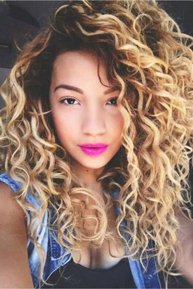 Hairstyle for blonde hair with wild curls